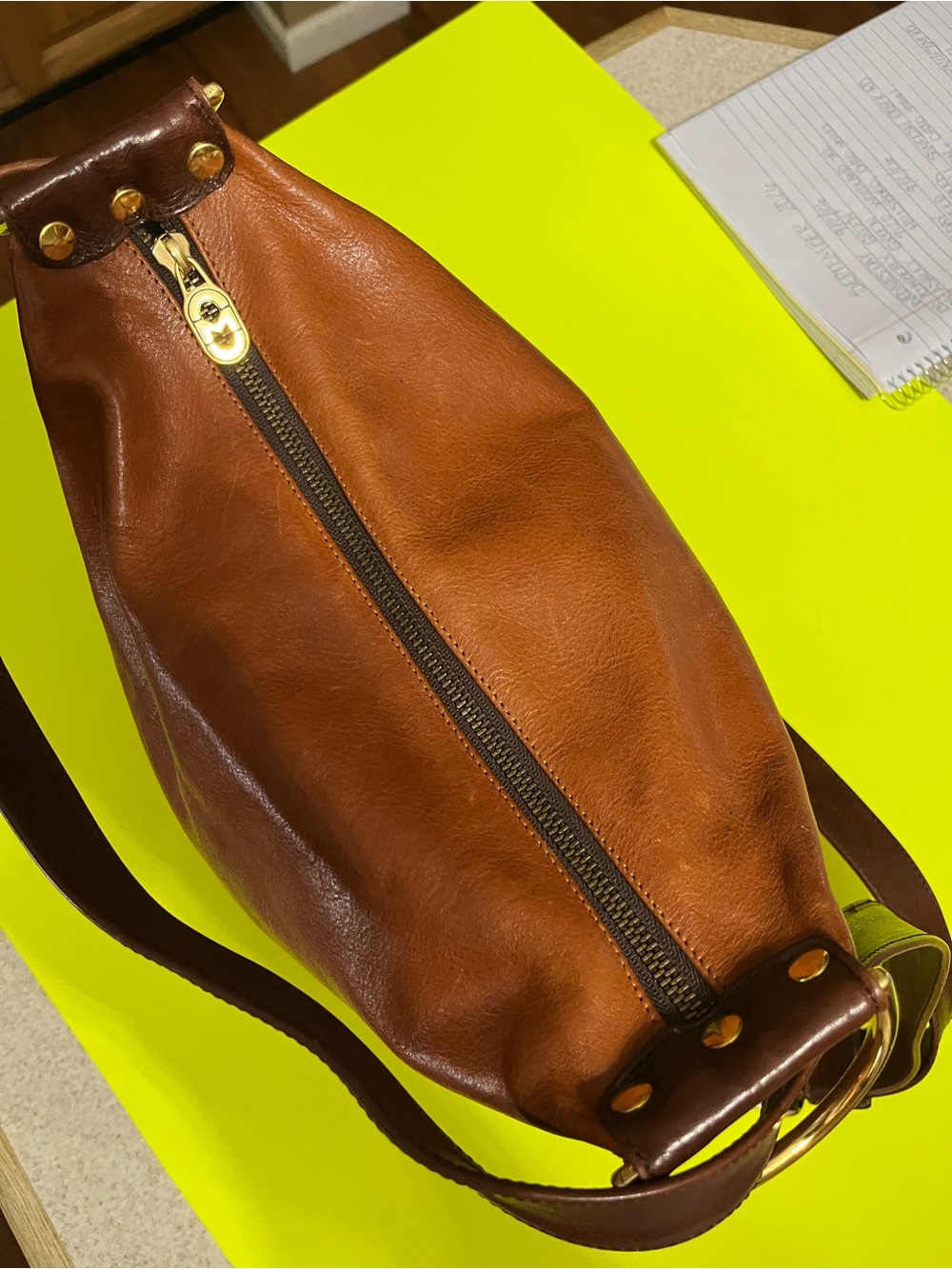 Italian Marina Orlandi Brown Leather Shoulder Bag with Gold Hardware